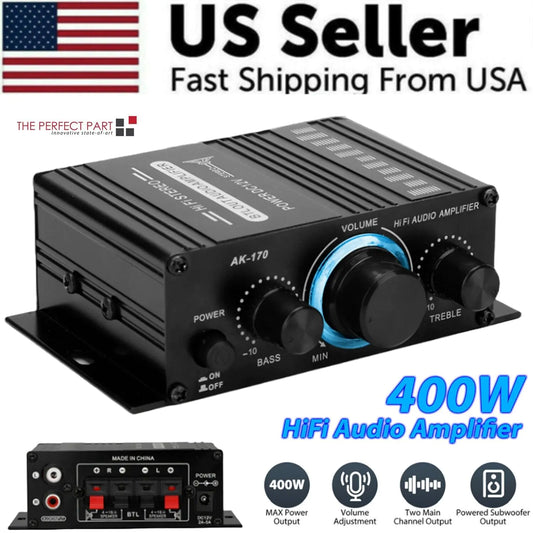 400W 12V 2 Channel Powerful Stereo Audio Power Amplifier HiFi Bass Amp Car Home