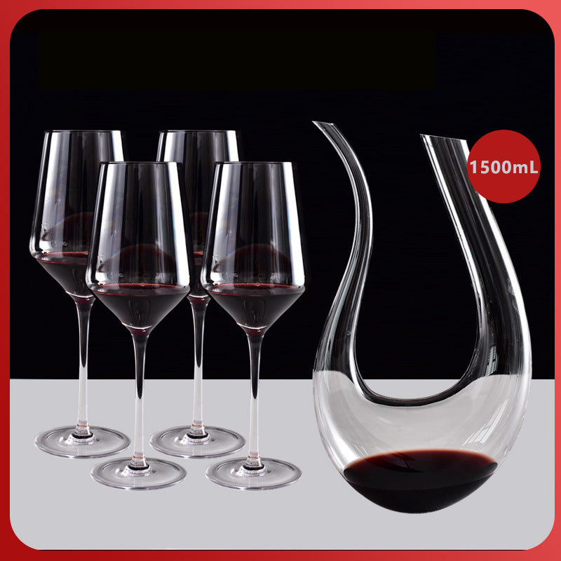 1500ml 50oz Hotel Home Elegant Hand Blown Clear Crystal U Shape Wine Decanter Set with 4 glasses For Vodka Tequila