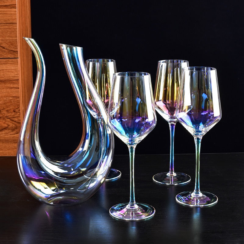 1500ml 50oz Hotel Home Elegant Hand Blown Clear Crystal U Shape Wine Decanter Set with 4 glasses For Vodka Tequila